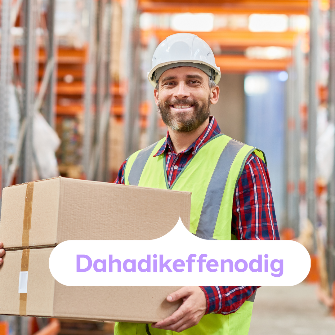 Man op het werk met 'dahadikeffenodig'-logo